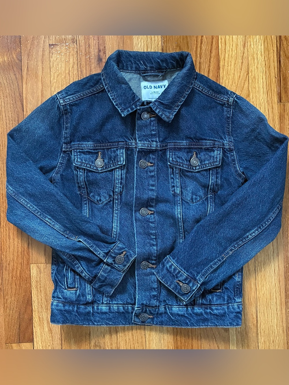 Old Navy Blue Denim Jacket Button Front Pockets Long Sleeve Kid’s Size L 10/12